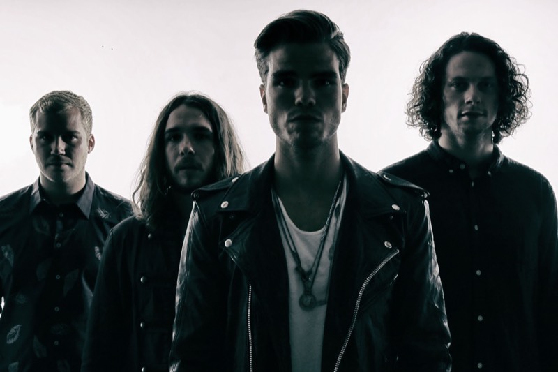 A band portrait in black and white